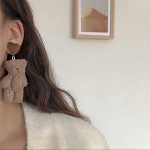 Handcrafted Fuzzy DarkTeddy Bear Earrings